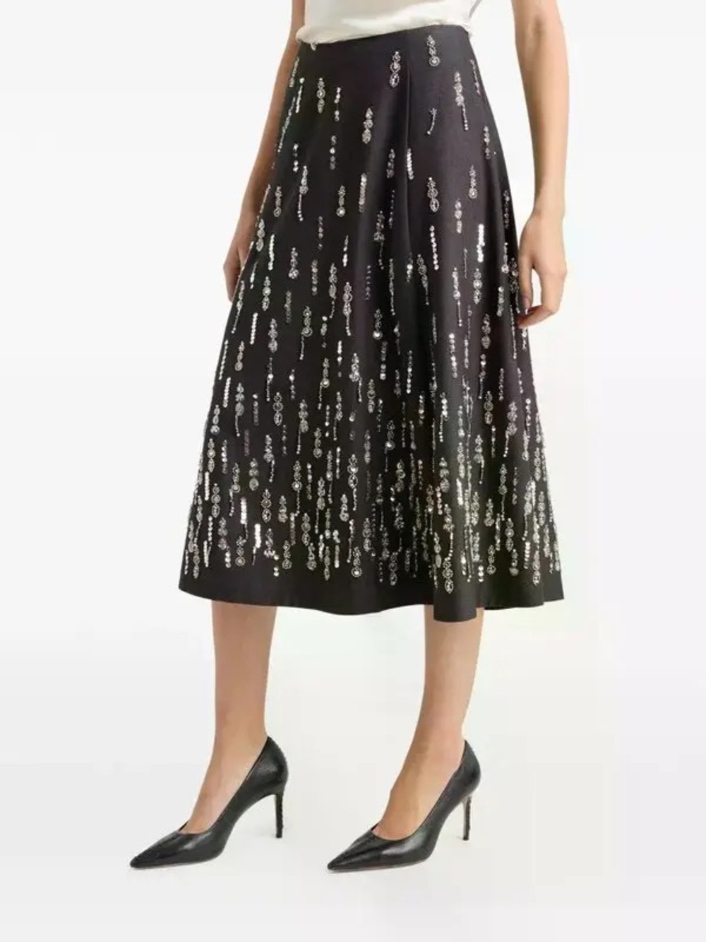 Cinq à Sept Black Sequin Embellished Midi Skirt | $495 Retail